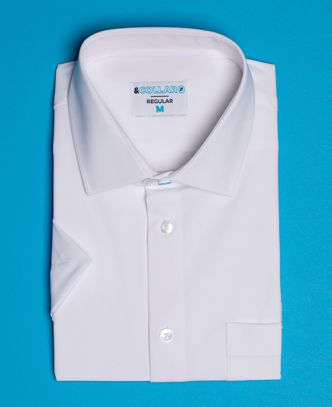&Collar White Short Sleeve Shirt