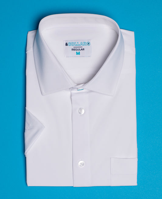 &Collar White Short Sleeve Shirt