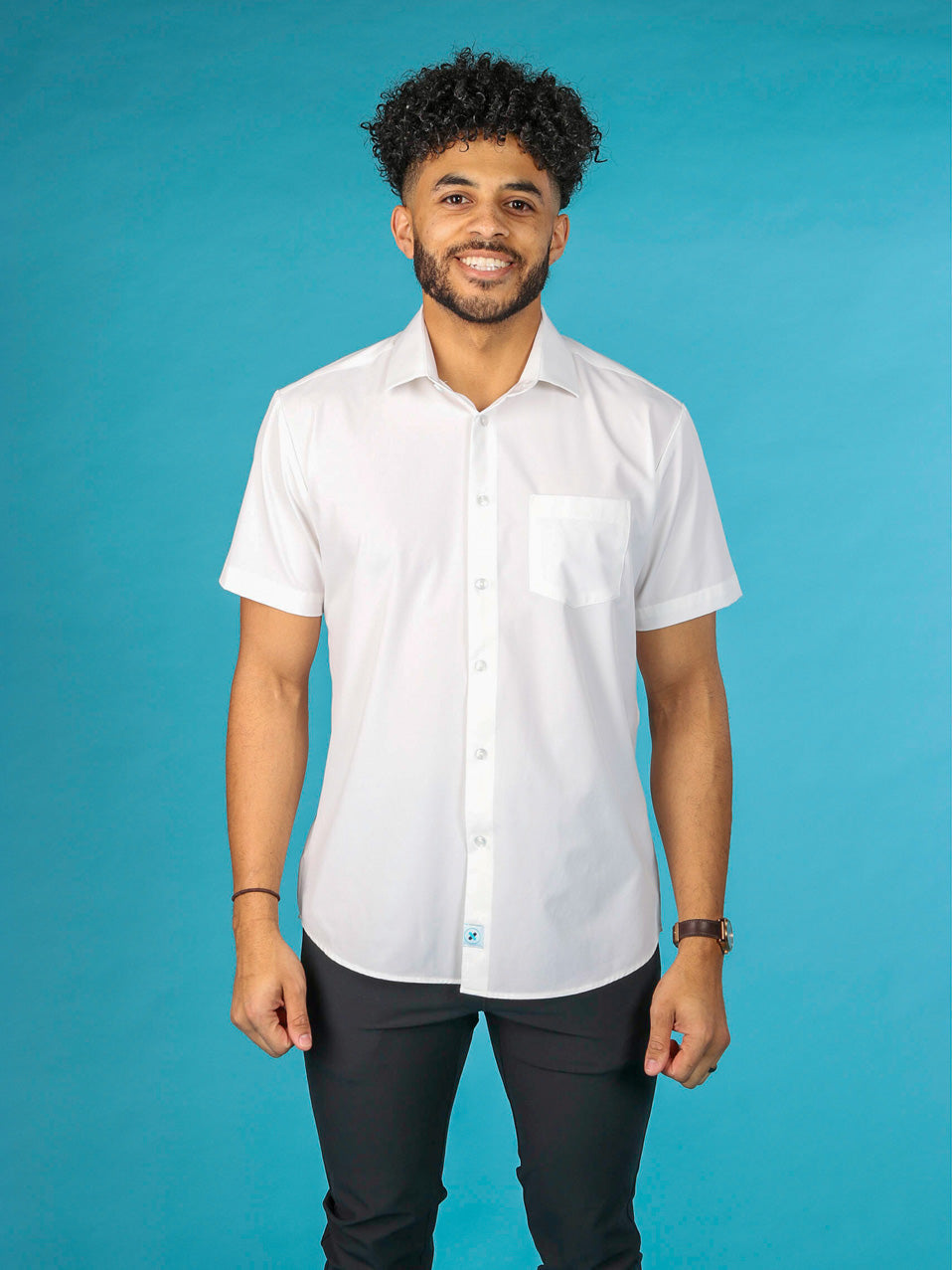 &Collar White Short Sleeve Shirt