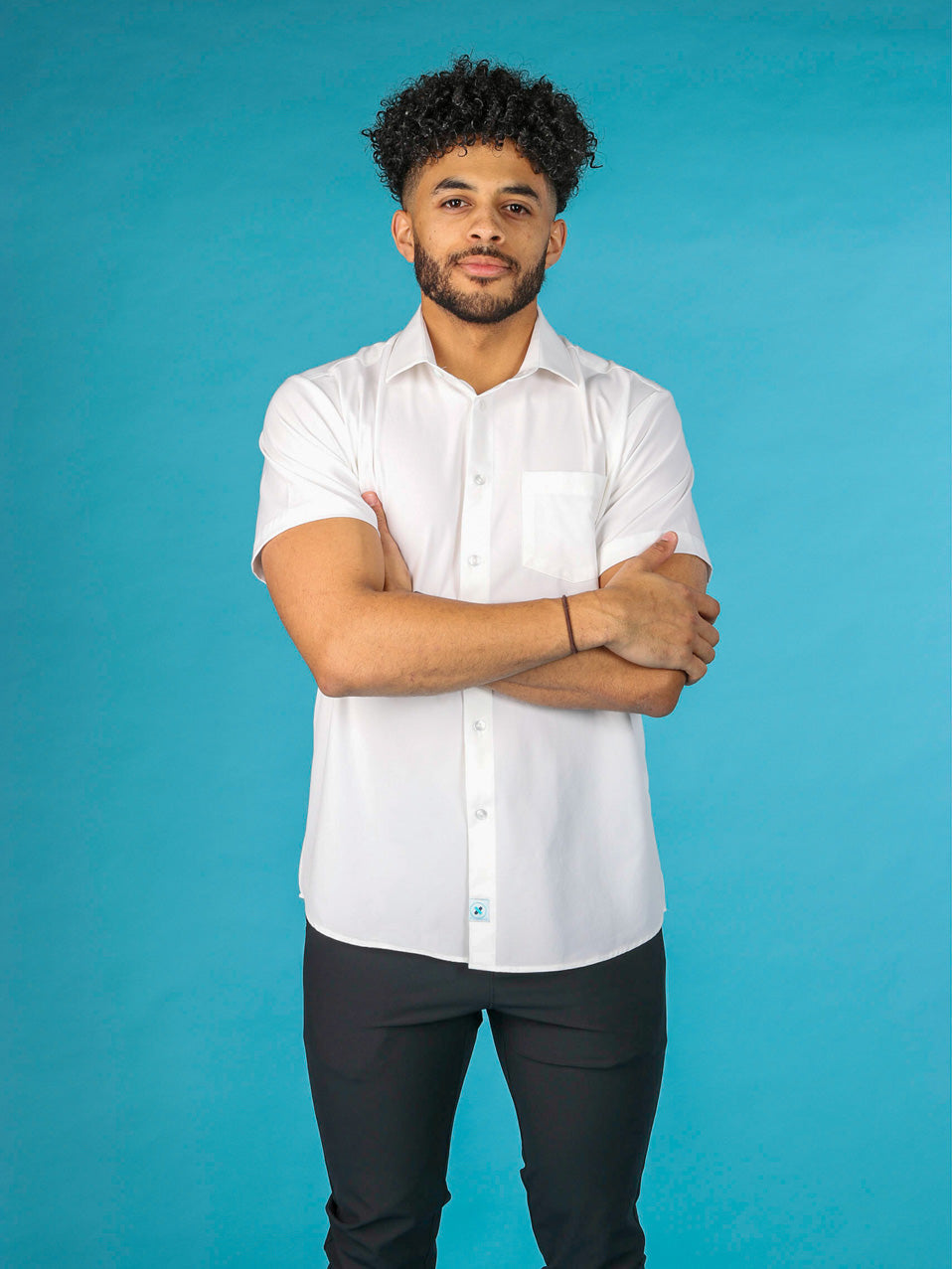 &Collar White Short Sleeve Shirt