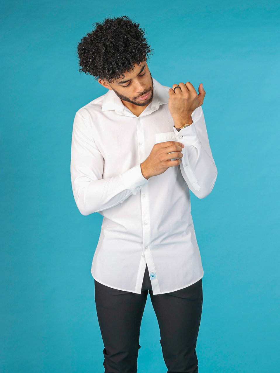 &Collar White Long Sleeve Shirt